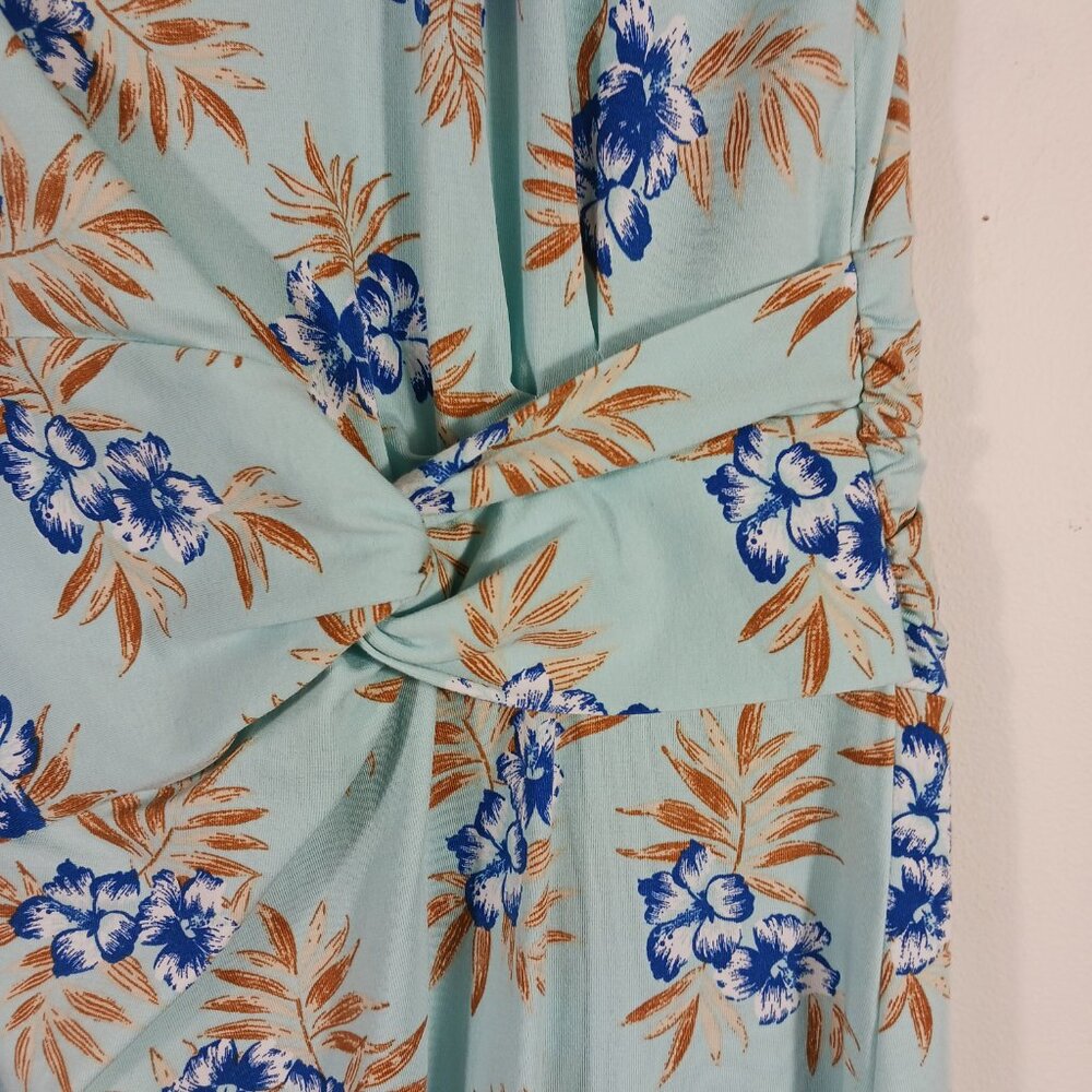 Lands' End Large Floral Print Twist Front Dress, Cap Sleeves, Aqua Blue/Navy - Picture 8 of 16